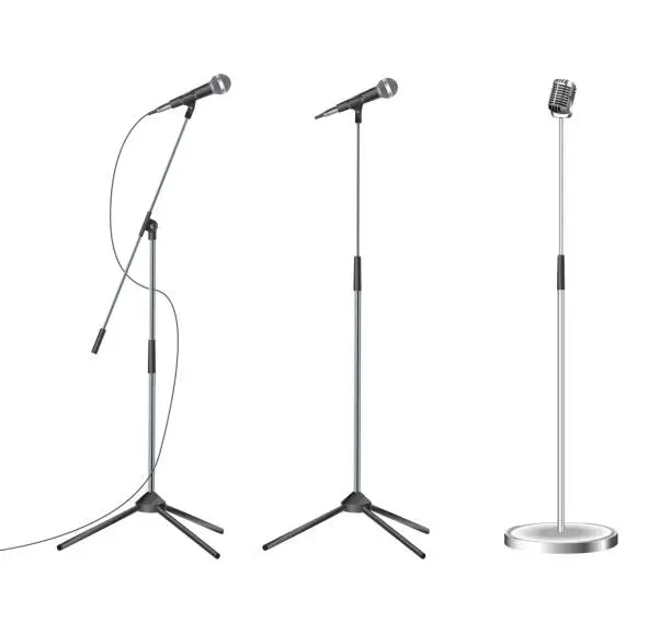 Vector illustration of Stand with modern microphone on white background