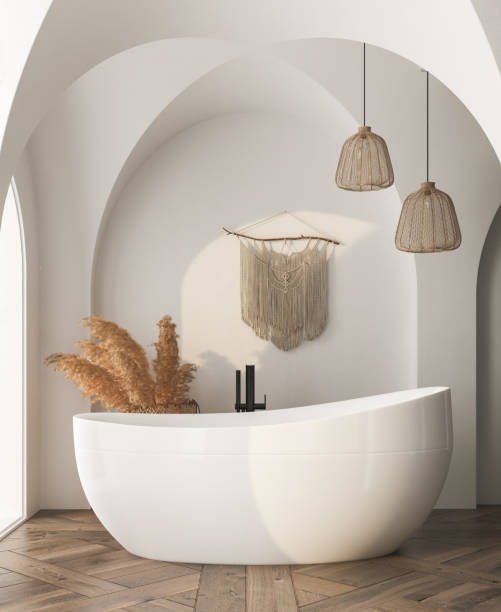istock Close up contemporary minimalist white bathroom interior 1390634824