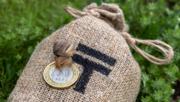 istock Knotted sack with Kazakhstan tenge symbol 1390636505