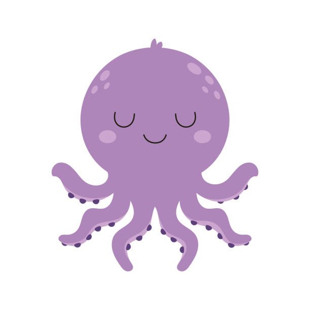 vector illustration with octopus in cartoon style funny purple octopus, vector illustration with underwater creature in flat cartoon style loligo stock illustrations
