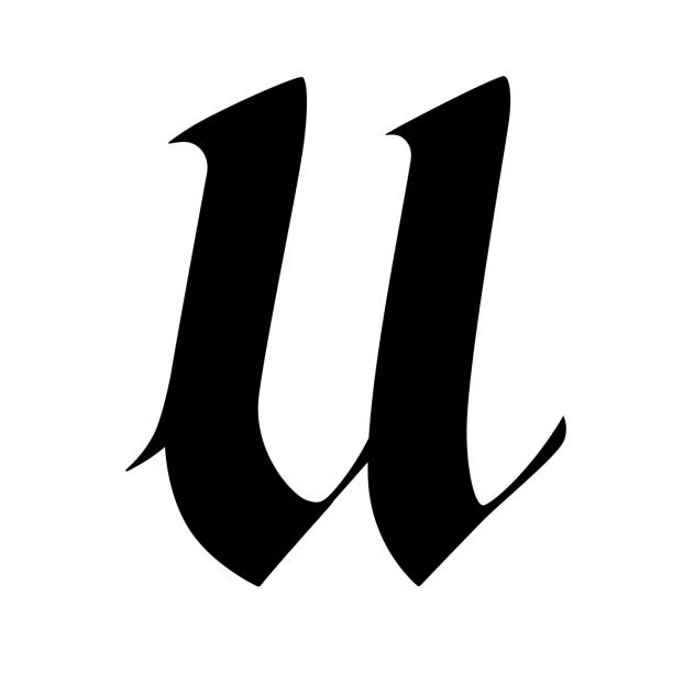 istock The letter u in the Gothic style. Vector. Old alphabet. The symbol is isolated on a white background. Calligraphic, medieval Latin letter. Logo for the company. Monogram. An elegant font for a tattoo. 1390638549