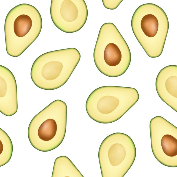 vektor nahtloses muster aus avocadoscheibe auf weißem hintergrund. avocado-schnitt-textur - guacamole avocado cutting white background stock-grafiken, -clipart, -cartoons und -symbole