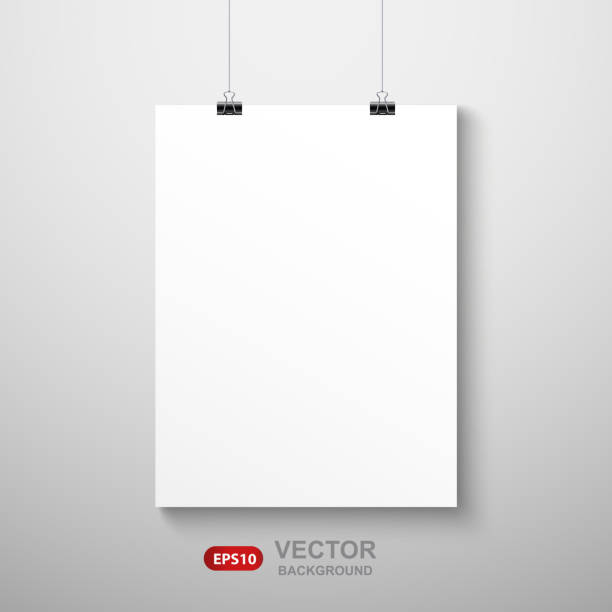 istock Vertical realistic poster mockup with sheet of paper A4 on a rope. Vector background EPS10 1390641274