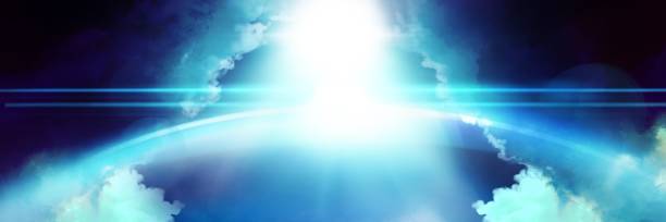 istock Illustration of cloud stairway to heaven and God's shining light 1390645077