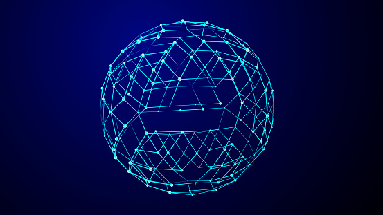 Sphere with dot and lines. Network connections. Science and technology. 3D rendering