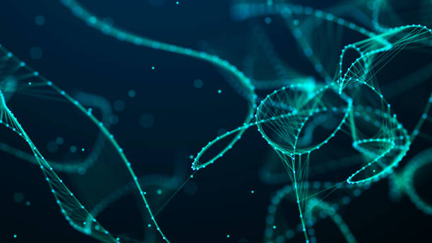 istock Abstract futuristic wave background. Network connection dots and lines. Digital background. 3d rendering. 1390647374