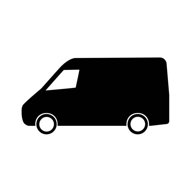 ilustrações de stock, clip art, desenhos animados e ícones de cargo van isolated silhouette on white background. vector illustration. - truck moving van white backgrounds