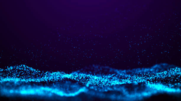 istock Wave of glowing dots on dark background. Abstract digital background. Technology illustration. 3d rendering. 1390649166