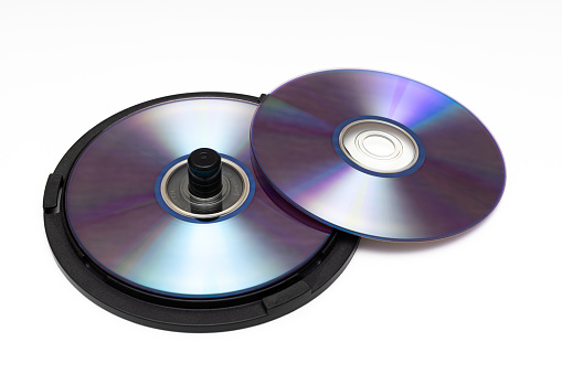 CD lying in a special package with a spindle in the center