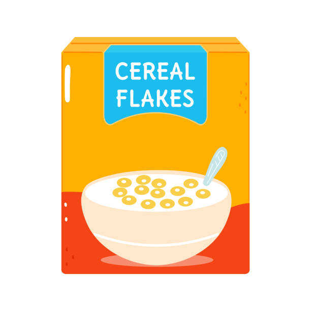 ilustrações, clipart, desenhos animados e ícones de um belo e engraçado personagem de flocos de cereal. vetor desenhado à mão desenho animado kawaii ícone de ilustração de personagem. isolado no fundo branco. conceito de caractere de flocos de cereal - oat packaging oatmeal box