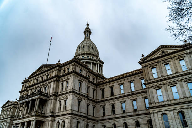 Michigan State Capitol Building on a Rainy, Cloudy Day