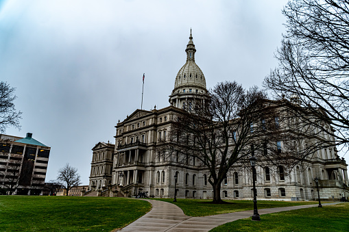 Michigan State Capitol Building on a Rainy, Cloudy Day