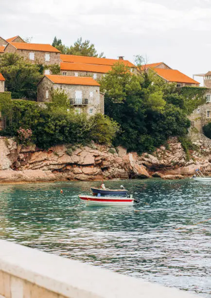 Boat in the sea near the coast, Montenegro.