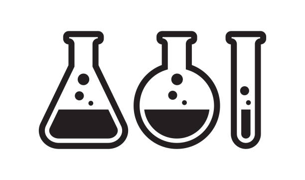 ilustraciones, imágenes clip art, dibujos animados e iconos de stock de tubos de ensayo y matraces de laboratorio. ilustración de icono vectorial aislada en blanco. - laboratory glassware laboratory alchemy chemistry