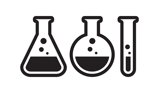Test tube and lab flasks. Vector icon illustration isolated on white background