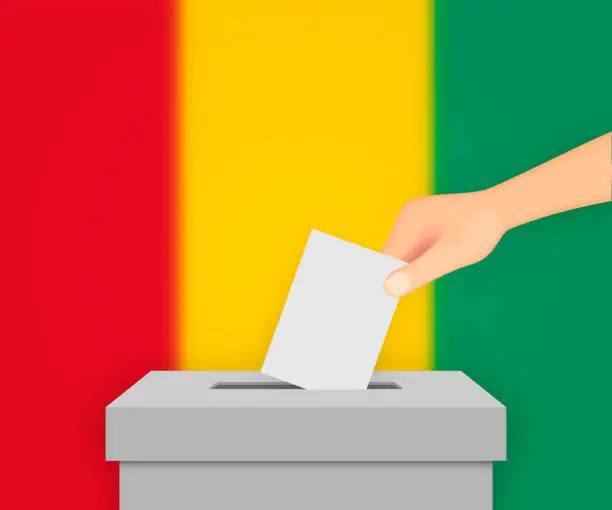 Vector illustration of Guinea election banner background. Ballot Box with blurred flag Template for your design