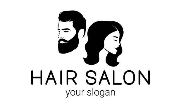 Hair Salon Logo Design With Silhouettes Of Male And Female Faces  Hairdresser Icon Man And Woman On White Background Vector Illustrationn  Stock Illustration - Download Image Now - iStock