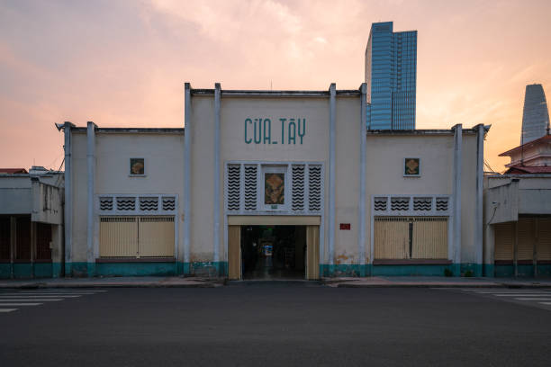 West gate of Ben Thanh market in sunrise. Ben Thanh market is a famous market in District 1, Ho Chi Minh city, South Vietnam