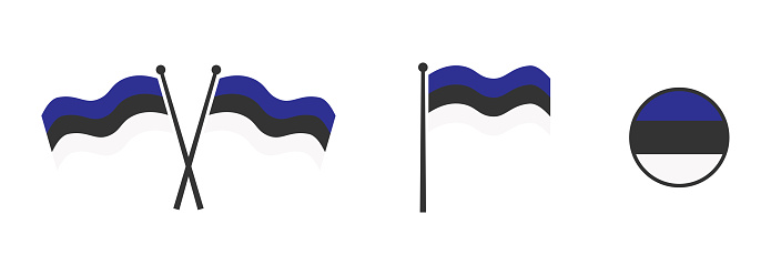 Flag of Estonia. Waving flag of 
Estonia. Round icon. Flat vector illustartion.