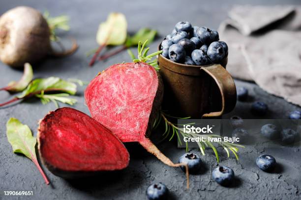 Beetroot And Blueberries Stock Photo - Download Image Now - Antioxidant, Smoothie, Blueberry
