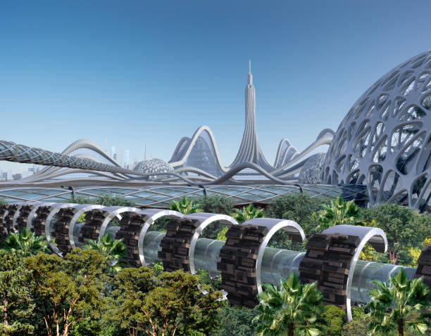 architettura futuristica della città verde - steel construction site construction glass foto e immagini stock