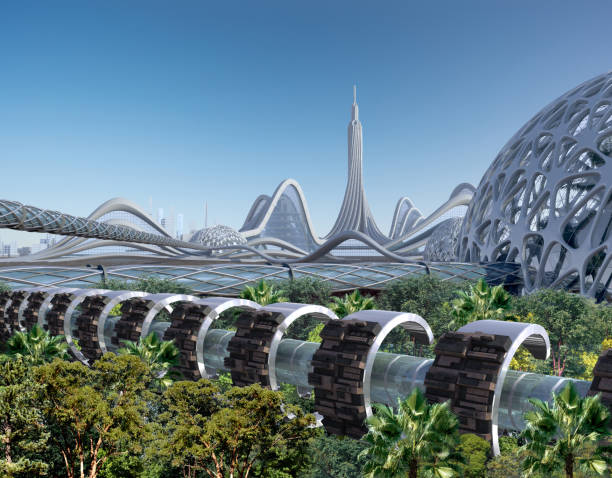 istock Futuristic green city architecture 1390669951