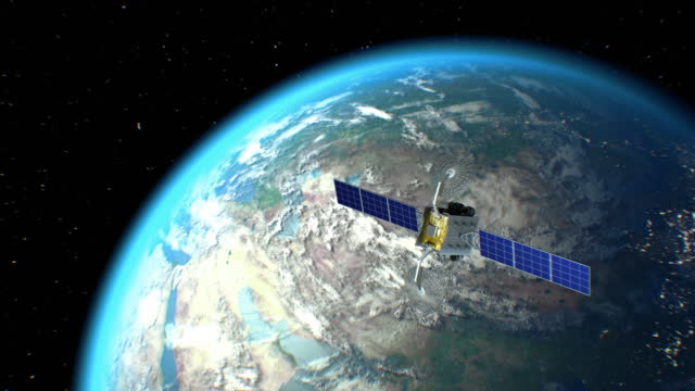 Beautiful realistic satellite in low Moon orbit. Free Stock Video Footage  Download Clips internet