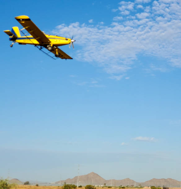 istock Yellow crop duster in flight 1390678851