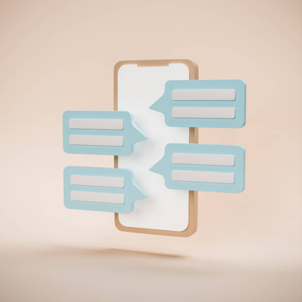 istock Cartoon style 3d image of a smartphone with a conversation in a messaging app 1390679201