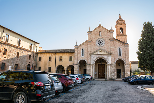Teramo, Italy - 13 October 2021: Sanctuary of the Madonna delle Grazie with adjoining monastery of the nuns and car park