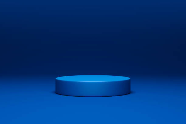 Blue podium stage 3d background of empty space show scene modern studio backdrop presentation display or blank pedestal geometric product stand and dark platform template room on showcase wallpaper.