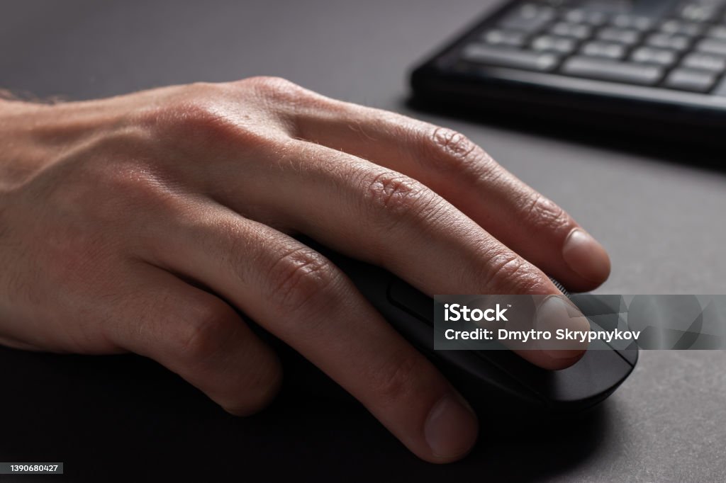 Computer Clicker Hand Hand Using Computer Mouse Clicking Pointer Pc Peripheral Close Up Stock ...