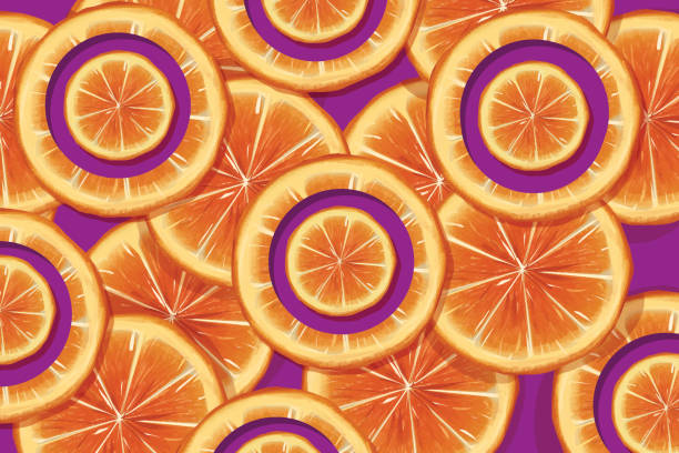 ilustrações, clipart, desenhos animados e ícones de padrão exótico com laranja - citrus fruit orange mandarin orange tangerine