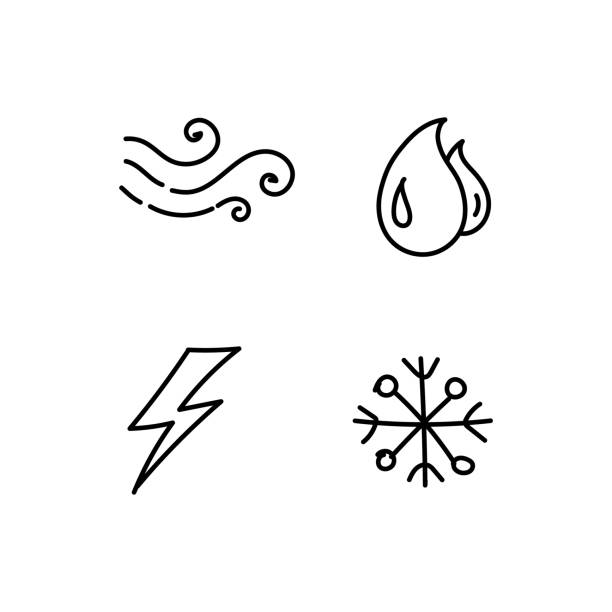 ilustrações de stock, clip art, desenhos animados e ícones de doodle illustration of 4 weather conditions elements - weather meteorologist meteorology symbol