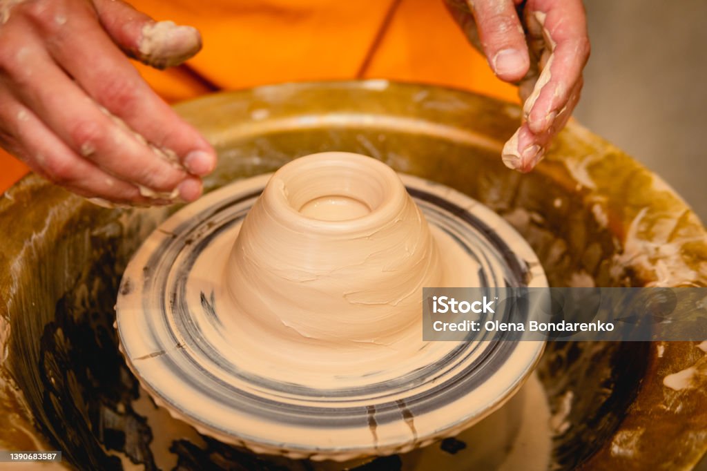Potter Working Potter Working On Potters Wheel With Clay Process Of Making Ceramic ...