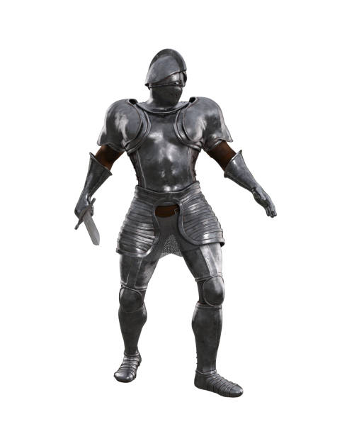 istock Medieval knight in full body armour walking with sword ready for battle. 3D rendering isolated on white background with clipping path. 1390686469