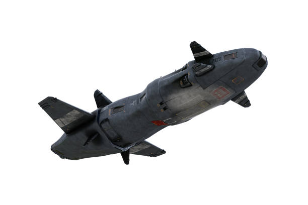 istock Large futuristic grey space craft flying overhead. 3D rendering isolated on white background with clipping path. 1390686519