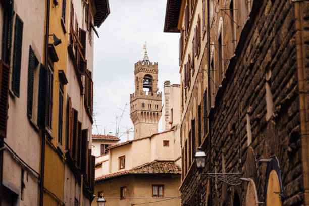 Palazzo Vecchio from the streets of Florence stock photo