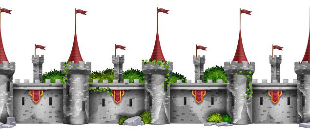 Rock ancient royal citadel fortification, fantasy game architecture background. Castle wall clipart