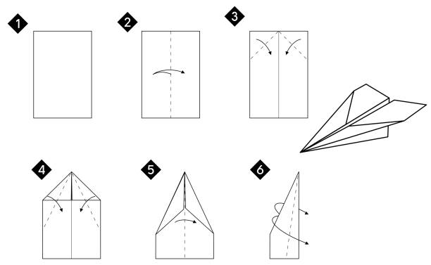 anweisungen, wie man origami-flugzeug macht - origami stock-grafiken, -clipart, -cartoons und -symbole