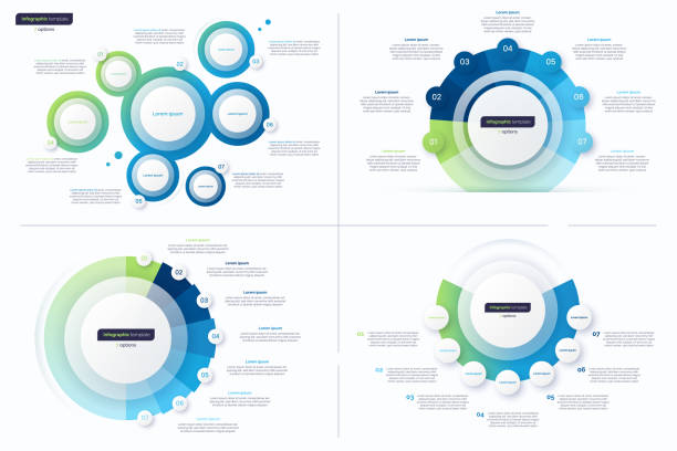 Set of seven option circle infographic design templates. Vector illustration Set of seven option circle infographic design templates. Vector illustration. workflow diagrams stock illustrations