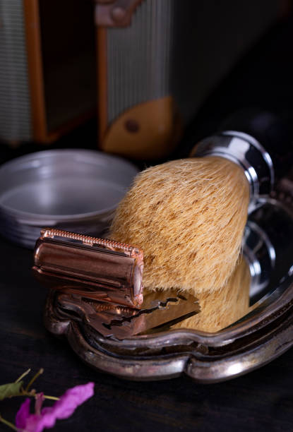 istock antique objects from the 50s, with shaving brush, razor and binoculars 1390693292