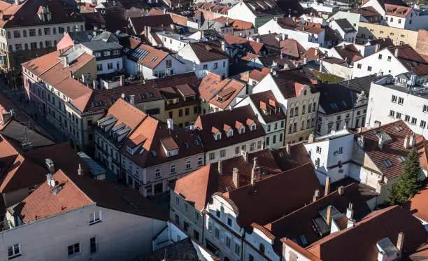 Rooftops Of The City Of Budweis (Ceske Budejovice) In The Czech Republic