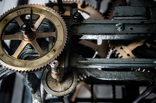 Detail Of A Mechanic Clockwork With Cogwheels Of A Vintage Clock