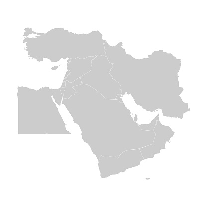 Map of Middle East with countries and borders. Vector illustration.