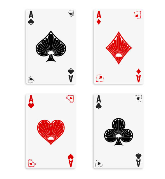 set von vier assen eines kartenspiels zum spielen von poker und casino auf weißem hintergrund im vintage-stil. pik, diamanten, keulen und herzen. - ace of spades illustrations stock-grafiken, -clipart, -cartoons und -symbole