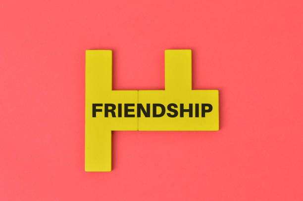 Yellow wooden blocks written with text FRIENDSHIP.