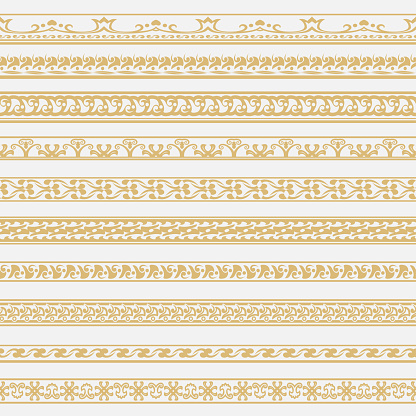 Vector set of dividers. Vintage ornament. Golden borders for the text and execution of various pages and documents. Vector element design.