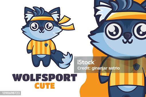 istock cute Wolf in Sportswear Mascot Logo Template 1390698723