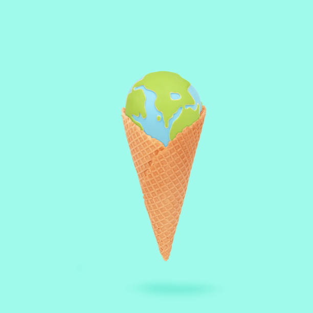 istock Ice cream cone with globe Earth inside. Trendy colorful environmental abstract idea with cone symbol of our planet shape composition. Ecology world concept 1390705410